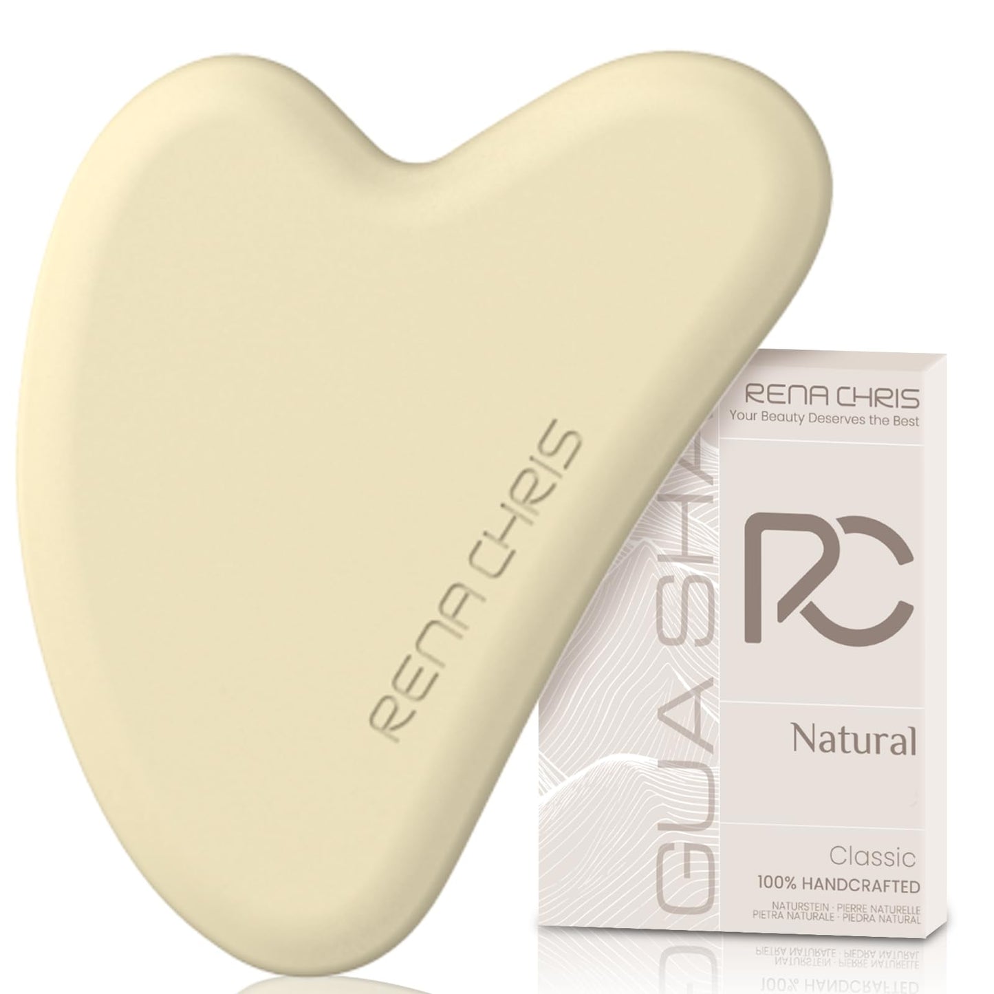 Rena Chris Gua Sha Facial Tools, Natural Jade Stone Guasha, Manual Massage Sticks for Jawline Sculpting and Puffiness Reducing, Facial Massage Tool, Skin-Care Tool (Green)