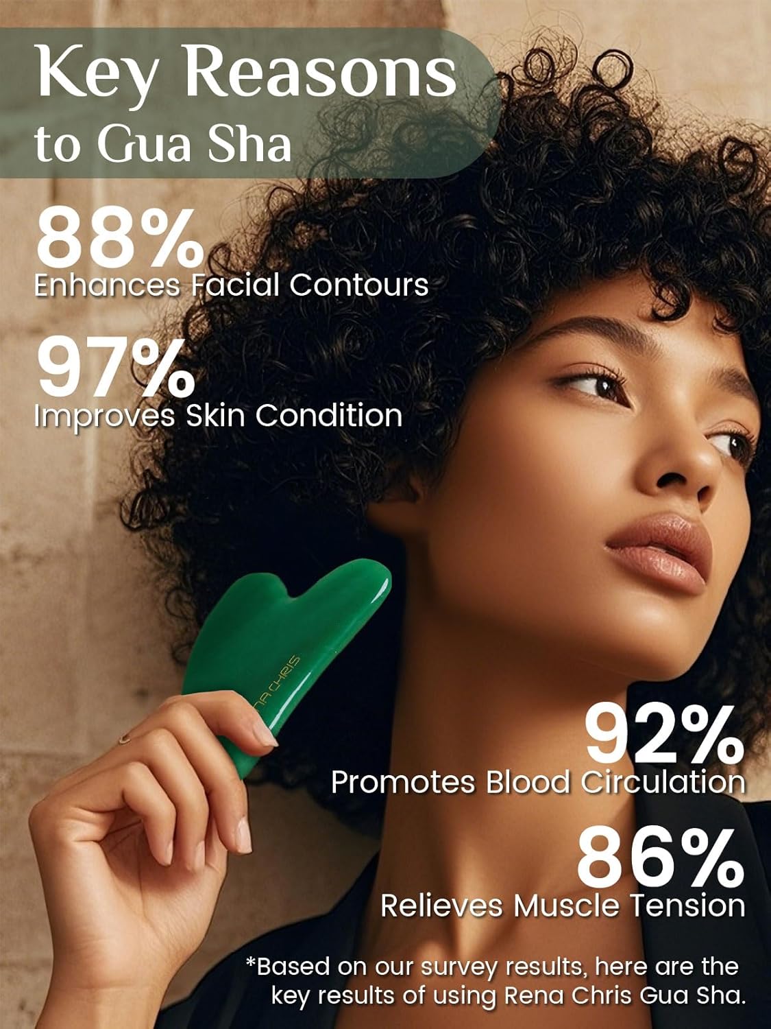 Rena Chris Gua Sha Facial Tools, Natural Jade Stone Guasha, Manual Massage Sticks for Jawline Sculpting and Puffiness Reducing, Facial Massage Tool, Skin-Care Tool (Green)