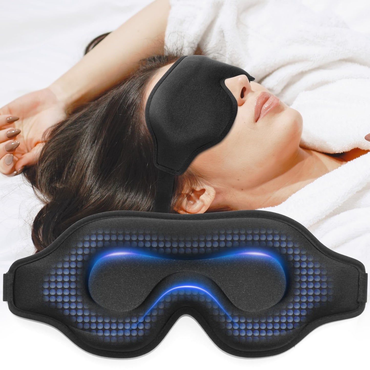 Sleep Eye Mask for Side Sleeper, Lash Extensions 3D Contoured Cup Sleeping Mask for Men Women, Travel Blackout Night Blindfold Eye Shade Cover with Adjustable Strap (Black-Side Sleeper)
