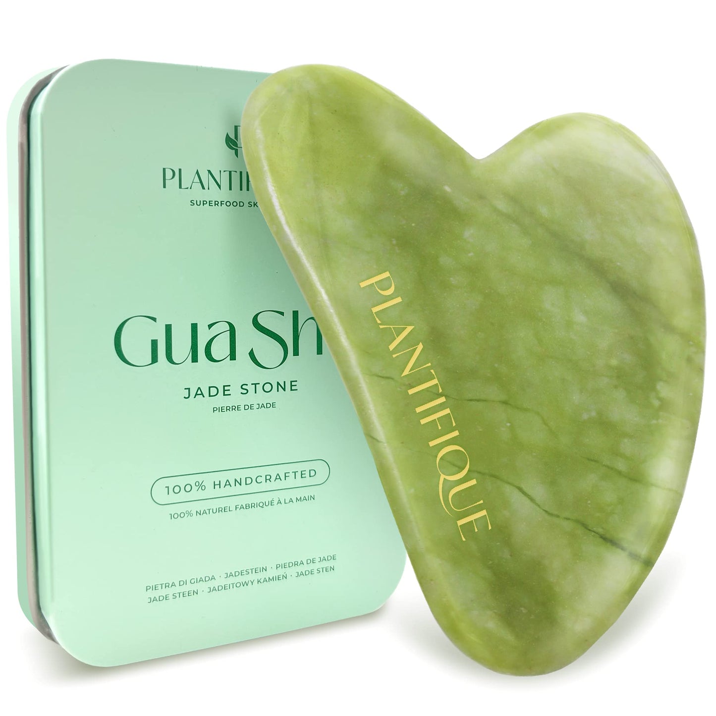 PLANTIFIQUE Jade Roller & Gua Sha Set – Real Jade Facial Tools for Skin Care Routine – Certified Face Massager for Radiant Skin