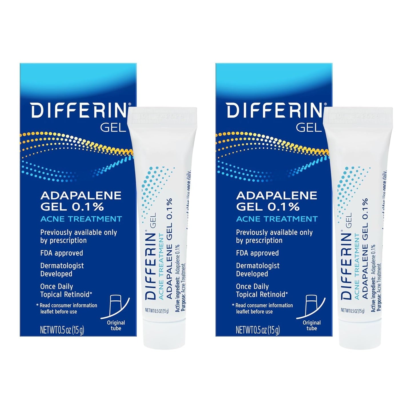 Differin Acne Treatment Gel, 90 Day Supply, Retinoid Treatment for Face with 0.1% Adapalene, Gentle Skin Care for Acne Prone Sensitive Skin, 45g Pump (Packaging May Vary)