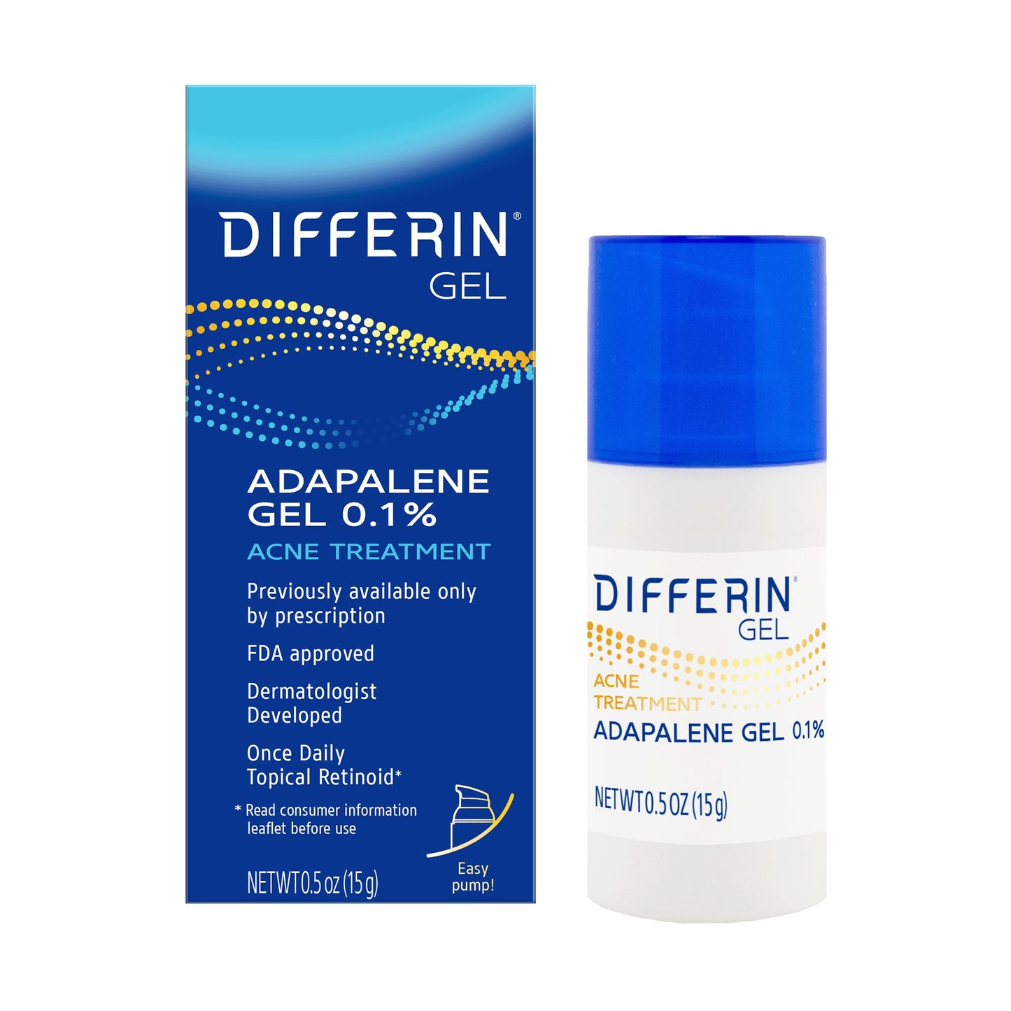 Differin Acne Treatment Gel, 90 Day Supply, Retinoid Treatment for Face with 0.1% Adapalene, Gentle Skin Care for Acne Prone Sensitive Skin, 45g Pump (Packaging May Vary)