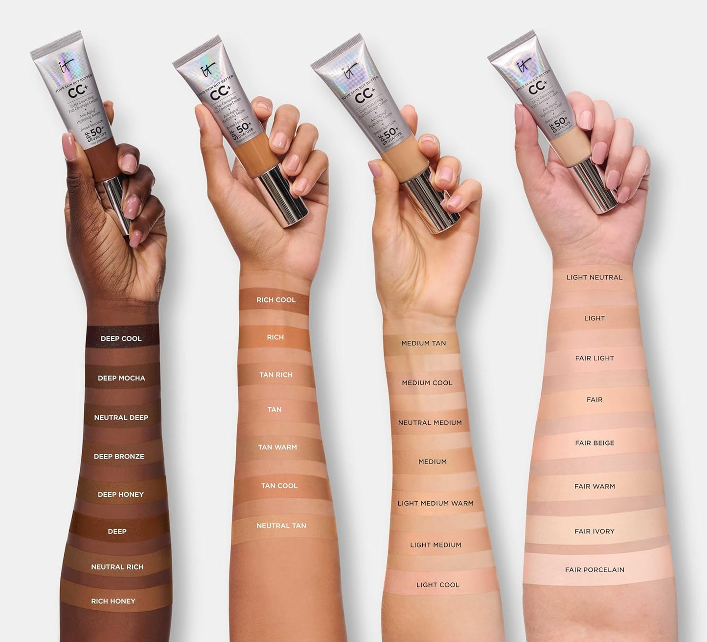 IT Cosmetics Your Skin But Better CC+ Cream - Color Correcting Cream, Full-Coverage Foundation, Hydrating Serum & SPF 50+ Sunscreen - Natural Finish - 1.08 fl oz