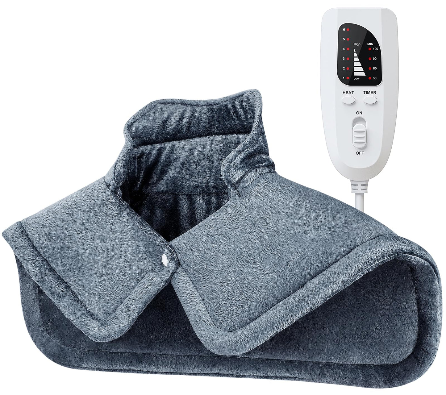 NIUONSIX Heating Pad for Neck and Shoulders, Mothers Day Gifts for Mom, Weighted Electric Heat Wrap for Back Pain Relief 6 Heat Settings 4 Timers 2h Auto Off, Birthday Gifts for Women Men Wife, Blue