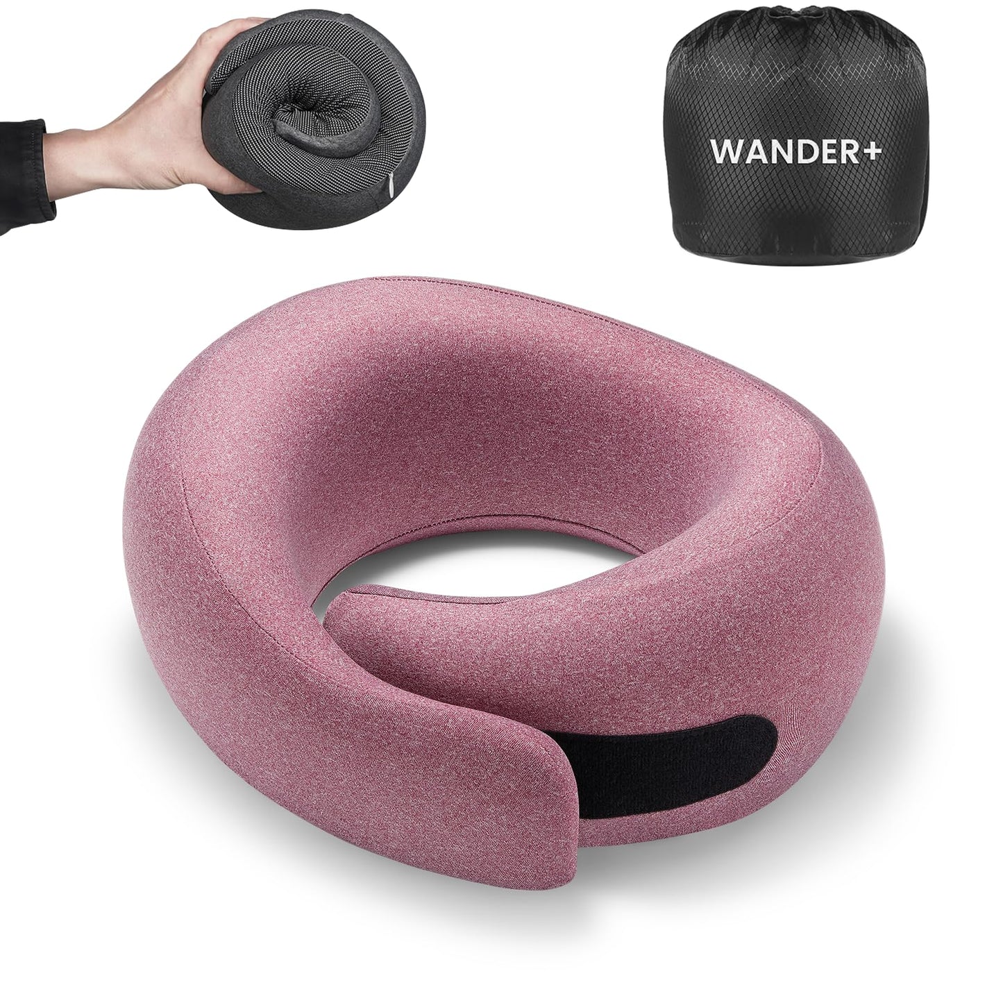 WANDER PLUS® Travel Pillow, 100% Pure Memory Foam Travel Neck Pillow Airplane Neck Support Ergonomic Design Best for Sleeping Plane Car Train Office Flight for Adults Grey
