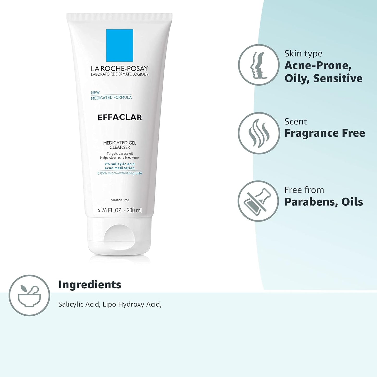 La Roche-Posay Acne Skin Care Set, Toleriane Double Repair Matte Moisturizer 75ml & Effaclar Medicated Gel Cleasner 100ml, Gel Moisturizer with Niacinamide & Acne Cleasner with Salicylic Acid