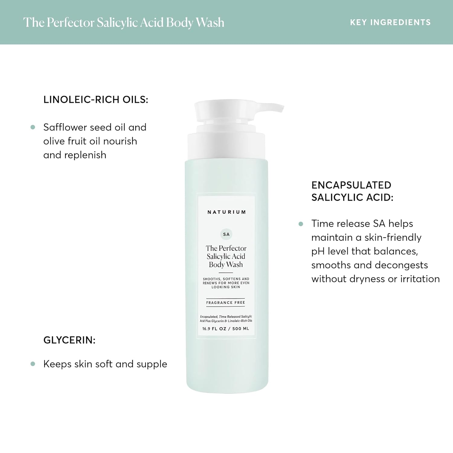 Naturium The Perfector Salicylic Acid Body Wash, Gentle & Smoothing Cleanser, 16.9 oz