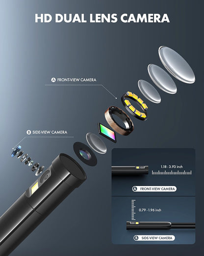 Anykit Dual Lens Endoscope Camera, Type-C Borescope with 8 Adjustable LED Lights, IP67 Waterproof 16.5ft Semi-Rigid Snake Cord Inspection Camera Compatible with Type C iPhone 15 & Android Phone