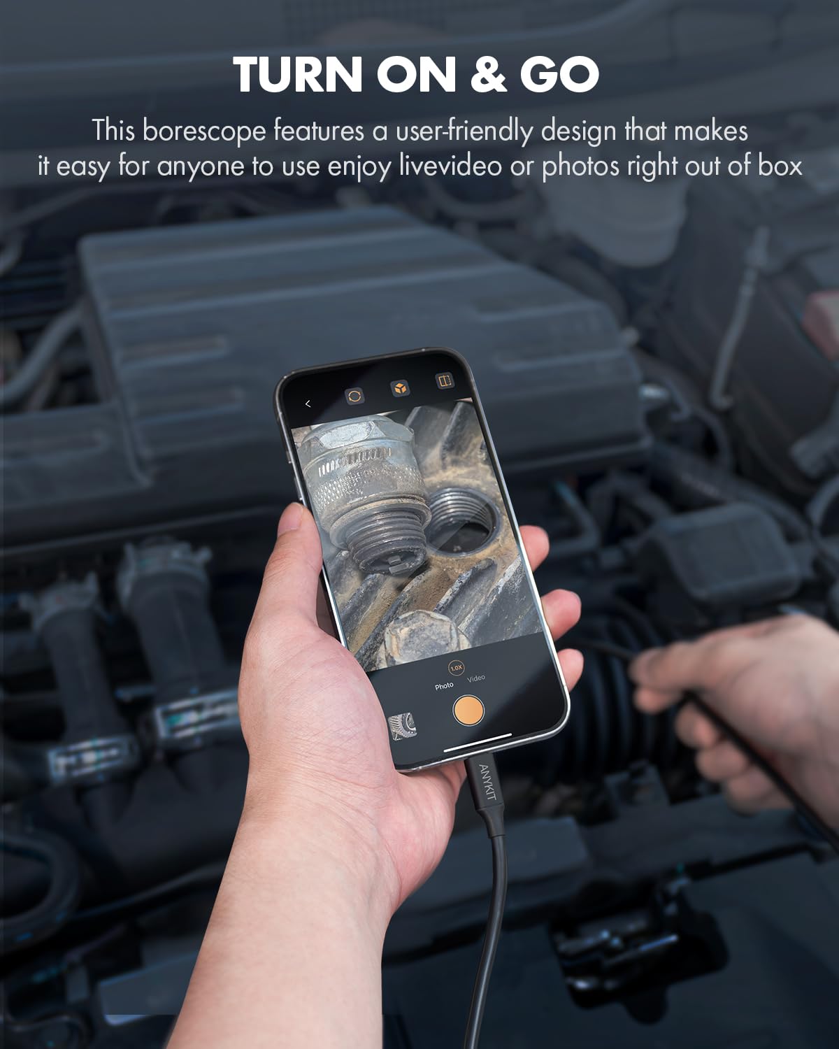 Anykit Dual Lens Endoscope Camera, Type-C Borescope with 8 Adjustable LED Lights, IP67 Waterproof 16.5ft Semi-Rigid Snake Cord Inspection Camera Compatible with Type C iPhone 15 & Android Phone