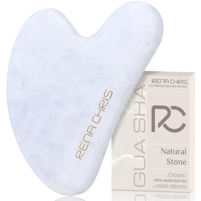 Rena Chris Gua Sha Facial Tools, Natural Jade Stone Guasha, Manual Massage Sticks for Jawline Sculpting and Puffiness Reducing, Facial Massage Tool, Skin-Care Tool (Green)