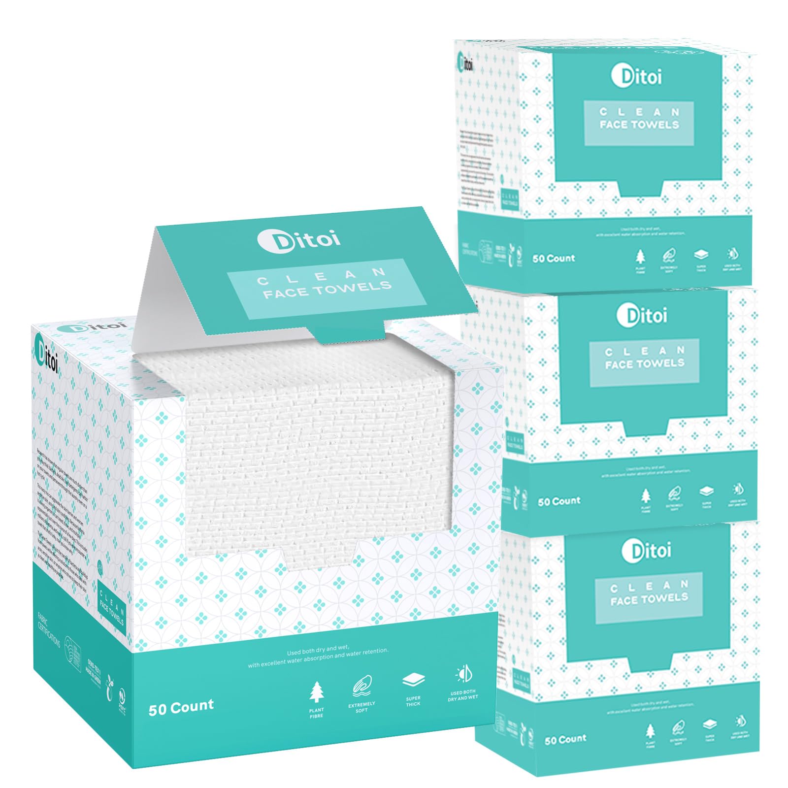 Face Towels, 10"×12" Disposable Face Towel, Face Towelettes XL, Ultra Soft Makeup Remover Dry Wipes, Thick Face Towel for Sensitive Skin, 50 Count (1 Pack)