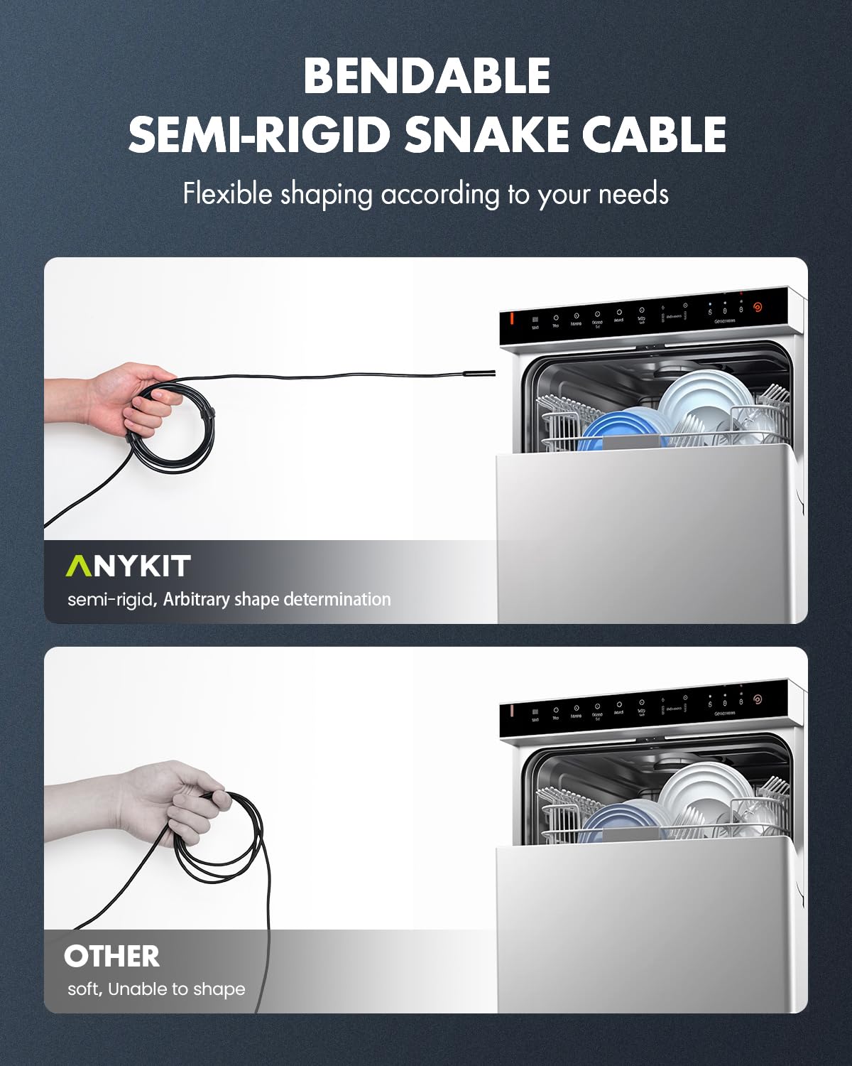Anykit Dual Lens Endoscope Camera, Type-C Borescope with 8 Adjustable LED Lights, IP67 Waterproof 16.5ft Semi-Rigid Snake Cord Inspection Camera Compatible with Type C iPhone 15 & Android Phone