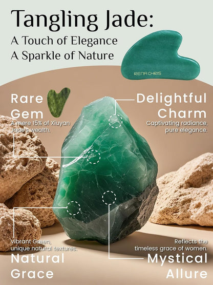 Rena Chris Gua Sha Facial Tools, Natural Jade Stone Guasha, Manual Massage Sticks for Jawline Sculpting and Puffiness Reducing, Facial Massage Tool, Skin-Care Tool (Green)