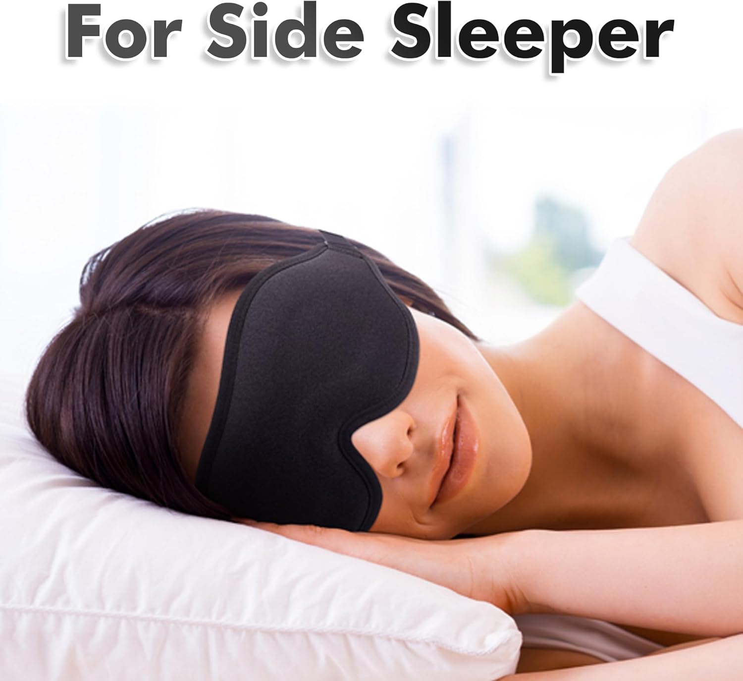 Sleep Eye Mask for Side Sleeper, Lash Extensions 3D Contoured Cup Sleeping Mask for Men Women, Travel Blackout Night Blindfold Eye Shade Cover with Adjustable Strap (Black-Side Sleeper)