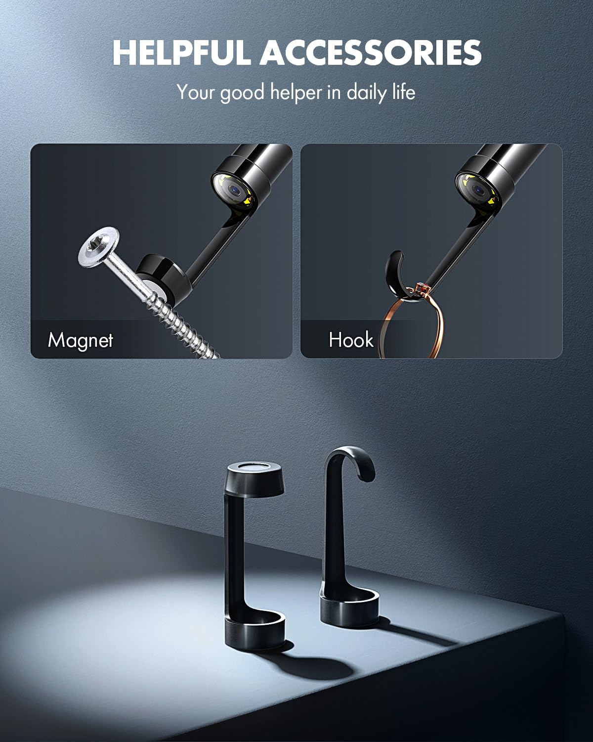 Anykit Dual Lens Endoscope Camera, Type-C Borescope with 8 Adjustable LED Lights, IP67 Waterproof 16.5ft Semi-Rigid Snake Cord Inspection Camera Compatible with Type C iPhone 15 & Android Phone