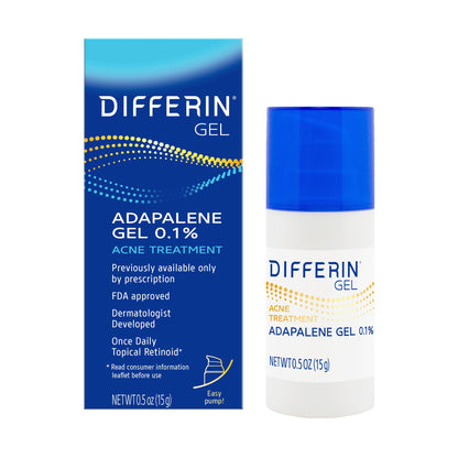 Differin Acne Treatment Gel, 90 Day Supply, Retinoid Treatment for Face with 0.1% Adapalene, Gentle Skin Care for Acne Prone Sensitive Skin, 45g Pump (Packaging May Vary)