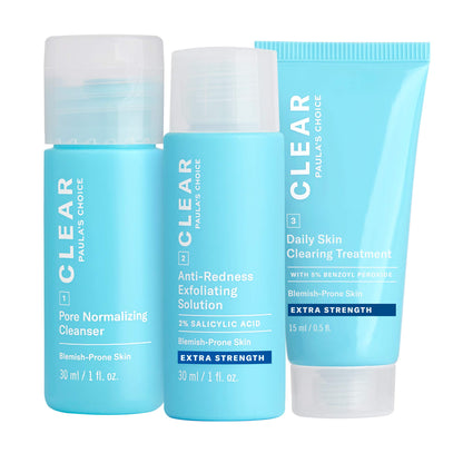 Paula's Choice CLEAR 3-Piece Acne Kit, Includes Daily Cleanser, 2% Salicylic Acid Exfoliant & Benzoyl Peroxide Treatment, Prevents & Treats Mild to Severe Acne & Breakouts, Fragrance-Free, Set of 3