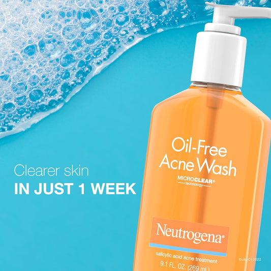 Neutrogena Oil-Free Acne Fighting Facial Cleanser with Salicylic Acid Acne Treatment Medicine, Daily Oil-Free Acne Face Wash for Acne-Prone Skin, 9.1 fl. Oz, 3 Pack