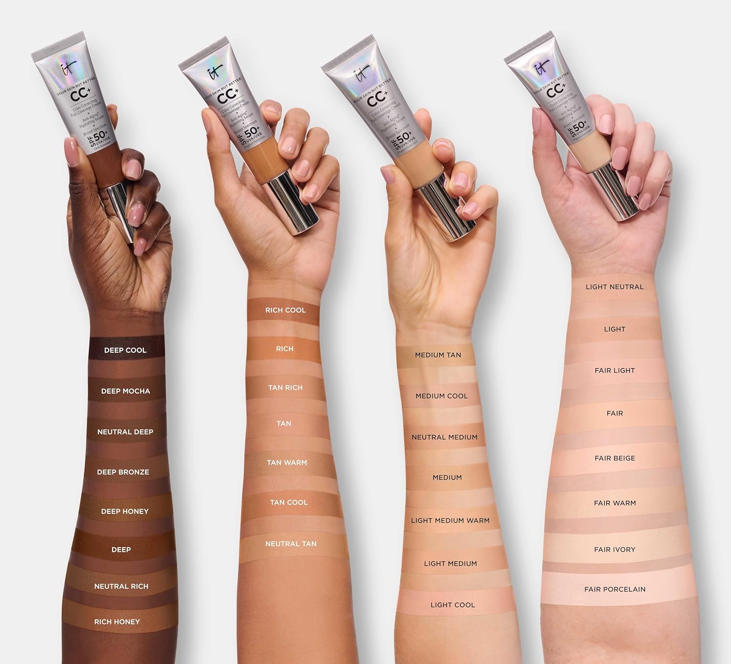 IT Cosmetics Your Skin But Better CC+ Cream - Color Correcting Cream, Full-Coverage Foundation, Hydrating Serum & SPF 50+ Sunscreen - Natural Finish - 1.08 fl oz