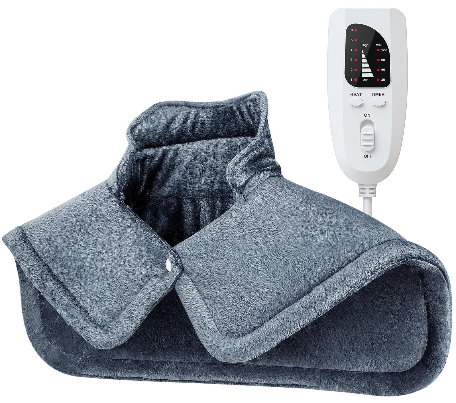 NIUONSIX Heating Pad for Neck and Shoulders, Mothers Day Gifts for Mom, Weighted Electric Heat Wrap for Back Pain Relief 6 Heat Settings 4 Timers 2h Auto Off, Birthday Gifts for Women Men Wife, Blue
