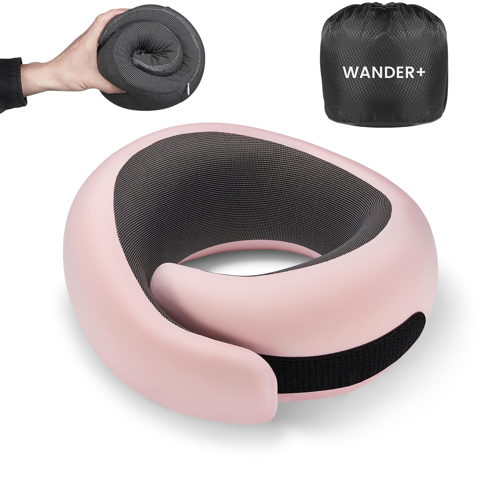 WANDER PLUS® Travel Pillow, 100% Pure Memory Foam Travel Neck Pillow Airplane Neck Support Ergonomic Design Best for Sleeping Plane Car Train Office Flight for Adults Grey