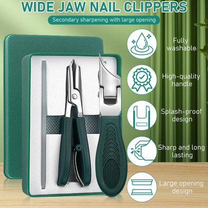Eagle Beak Beveled Nail Clippers,3-Piece Sets of Eagle Beak Beveled Nails Clippers, Long Handle Wide Jaw Opening Anti-Splash Slanted Nail Clipper for Thick Nails, Seniors&Ingrown Care (Green)