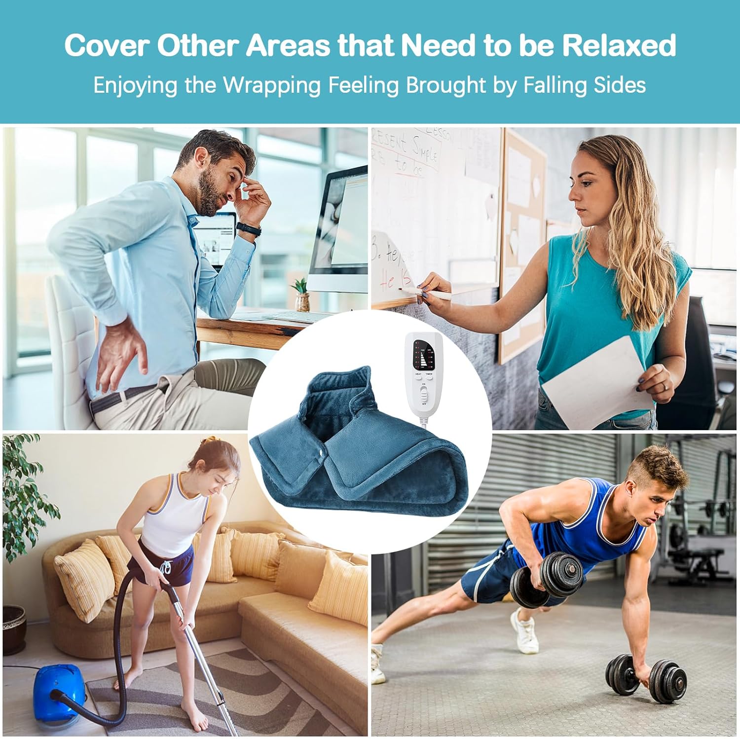 NIUONSIX Heating Pad for Neck and Shoulders, Mothers Day Gifts for Mom, Weighted Electric Heat Wrap for Back Pain Relief 6 Heat Settings 4 Timers 2h Auto Off, Birthday Gifts for Women Men Wife, Blue